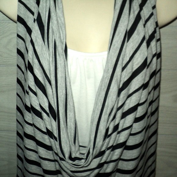 Bongo Top Women's Sz L Sleeveless Black & Gray Layered Look Draped Neck Stripes - Picture 2 of 4
